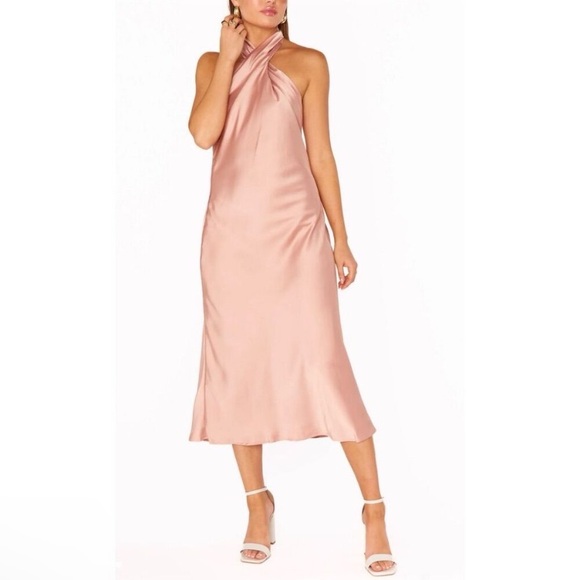 Show Me Your MuMu Dresses & Skirts - Show Me Your Mumu Jasmine Halter Midi Dress rose gold luxe satin size xs formal